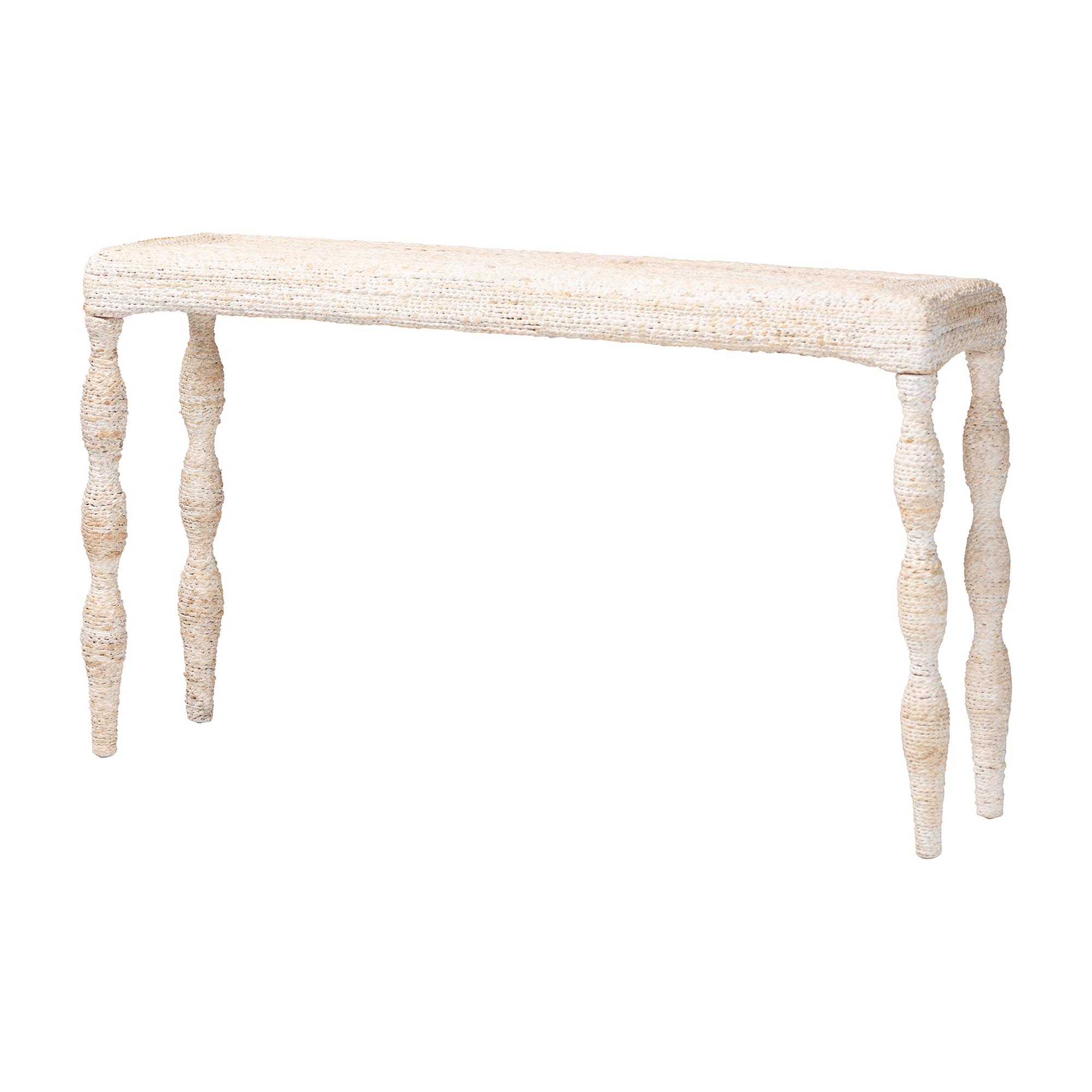 bali & pari Lejane Woven Seagrass Console Table - Handwoven Wicker Waterfall Accent Table with for Entryway, Living Room, or Hallway